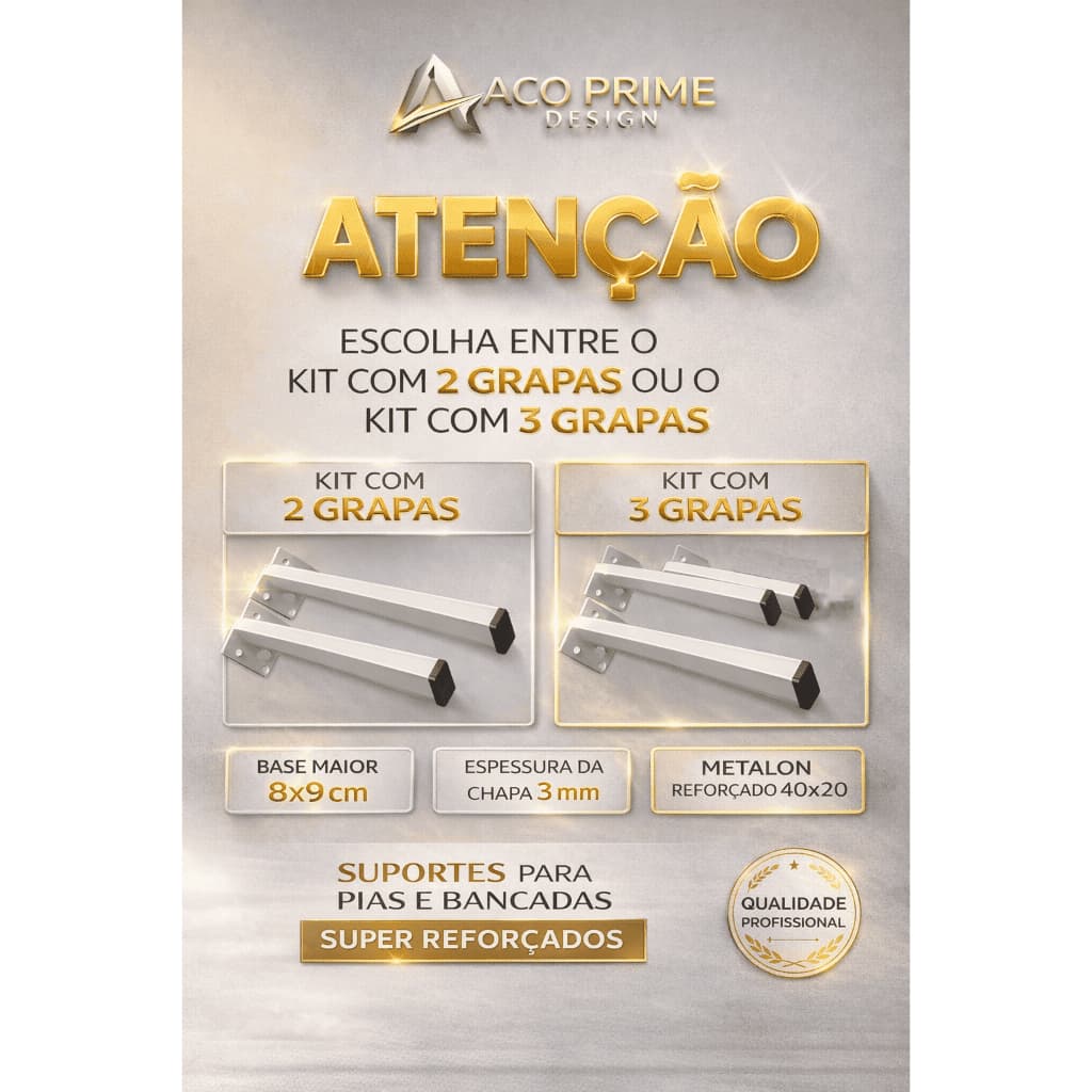 Kit 2  e 3  PC Grapa Suporte De Pia De Parafusar  Com Pintura Branco Para Bancada Tanque