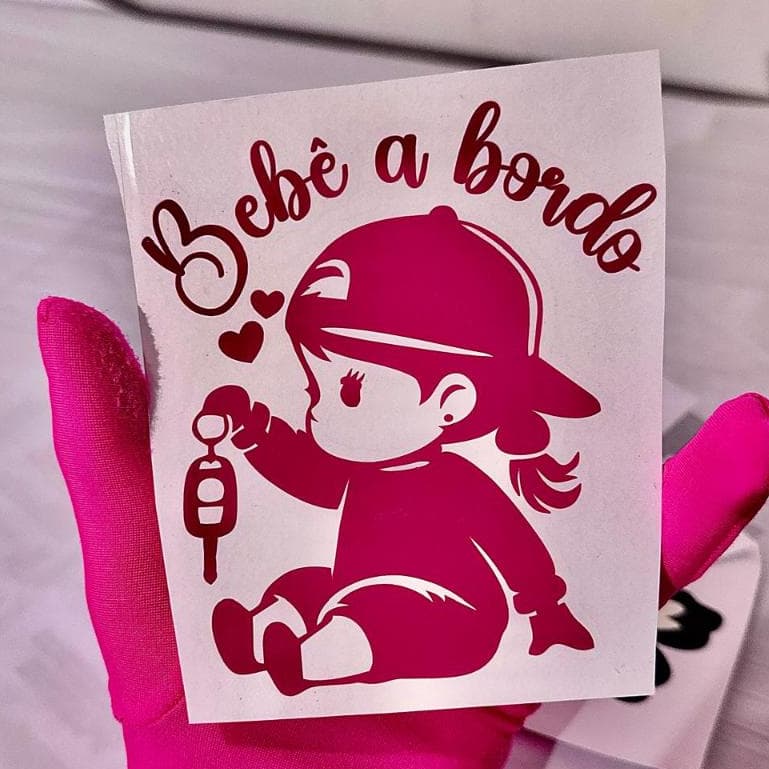 12x11cm - Adesivo | Para carro | Bebê a bordo - Menina