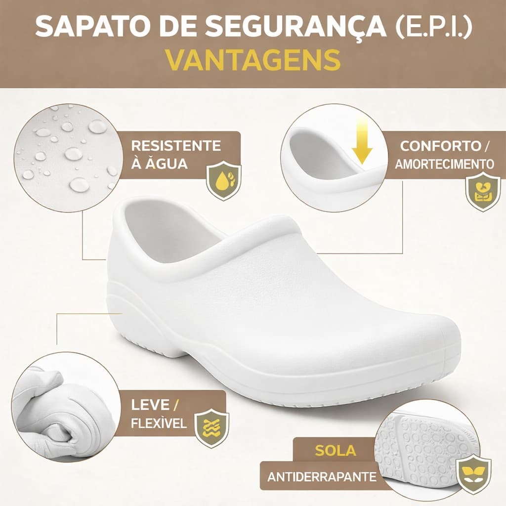 Sapato Profissional Enfermagem Hospitalar Cozinha Unissex Sola Aderente