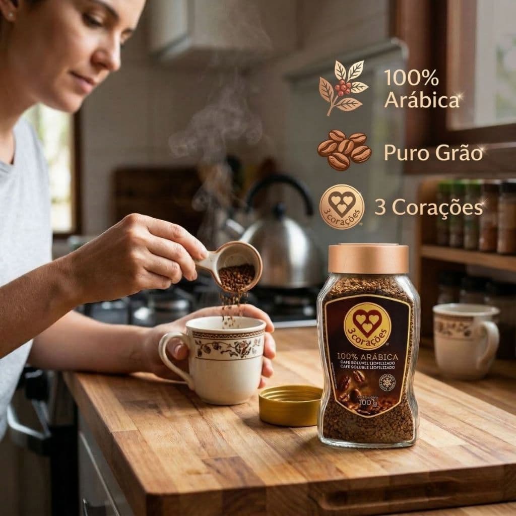 Café Solúvel 100% Arábica Liofilizado Vidro 100g 3 Corações
