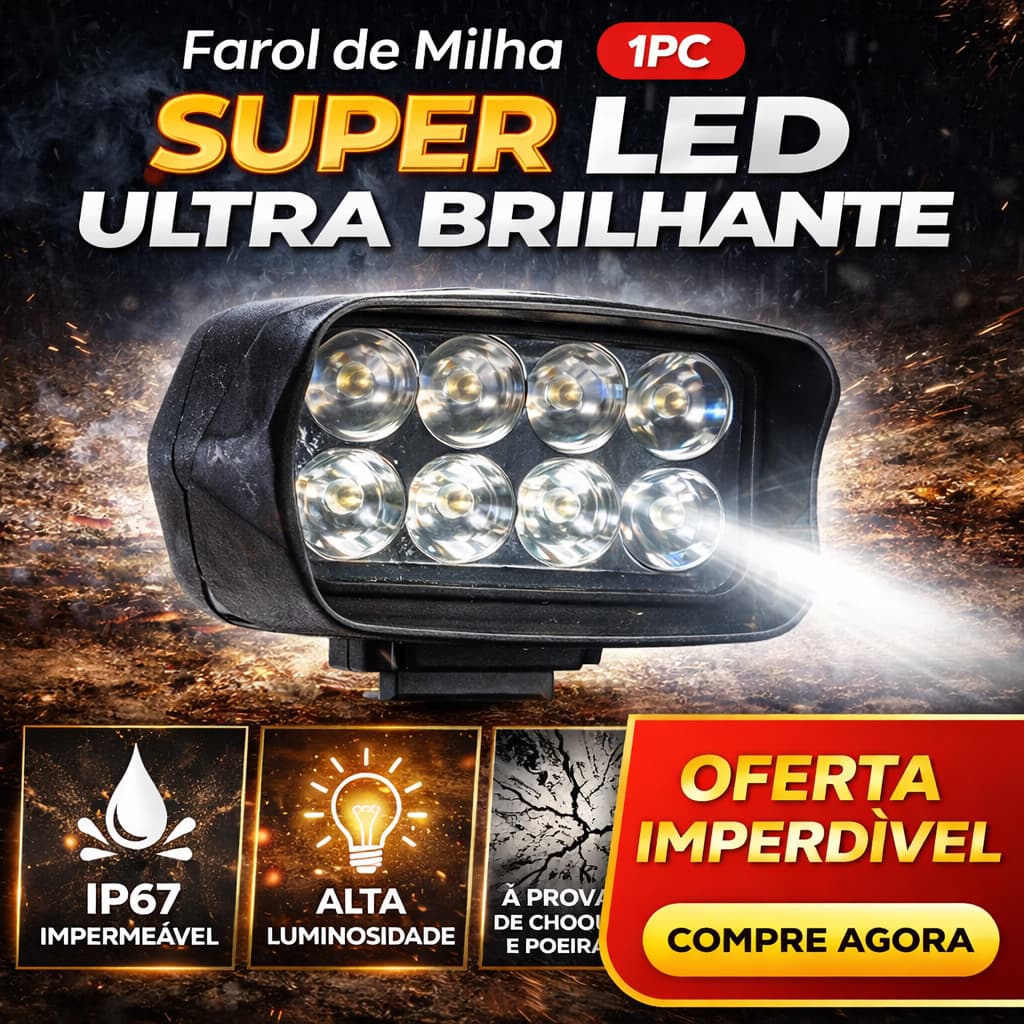Farol Milha Auxiliar LED Universal Moto/Carro 8 Leds Luz Branca De Alta Luminosidade 12V. Unidade.