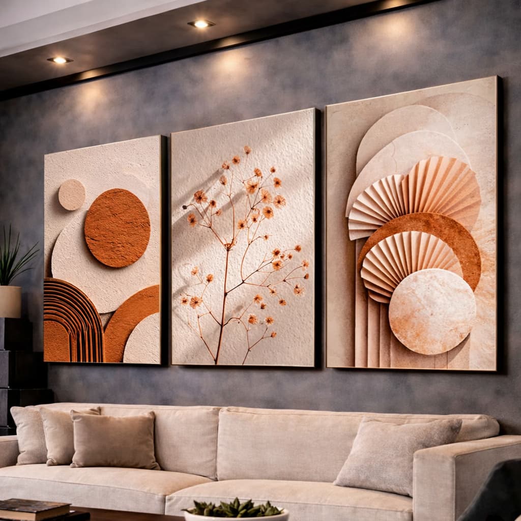 Quadros Decorativos Abstrato Geométrico Luxo Sofisticado Neutro Terroso Decoração Para Sala Quarto