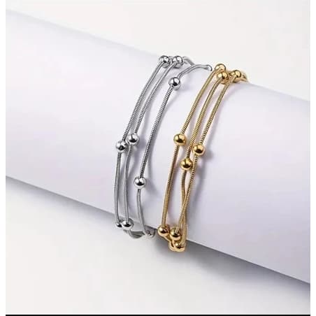 Pulseira Bolinha 3 em 1 Aço Inoxidável Dourada/Prateada 19 cm Lindo Modelo