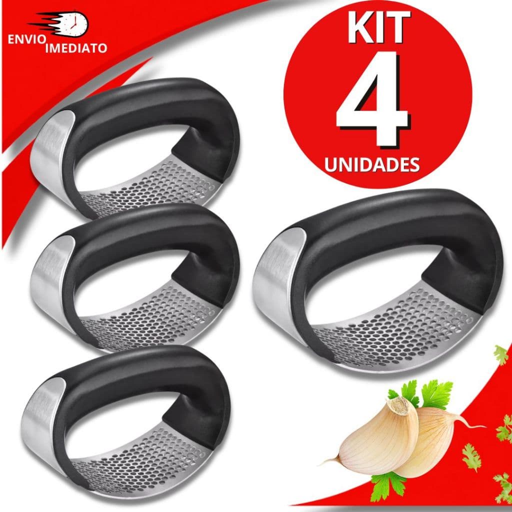 Triturador Amassador Alho 11cm Batata Legumes Aço Inox Triturador Manual Prático Multiuso Universal Cabo Preto