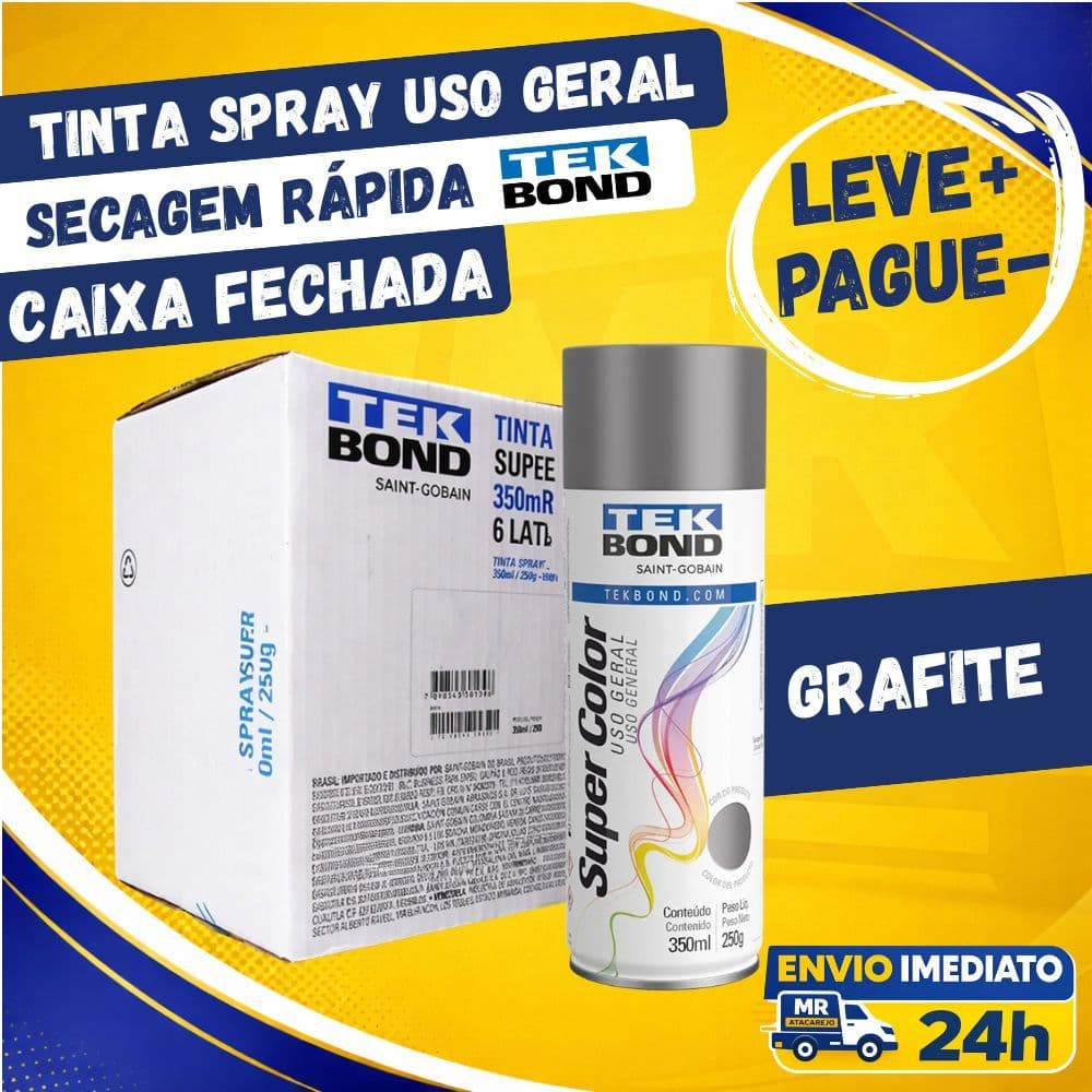 Kit 6 Tinta Spray Uso Geral Tinta Spray Grafite Brilhante 350ml Madeira Metal Plástico Seca Rápido