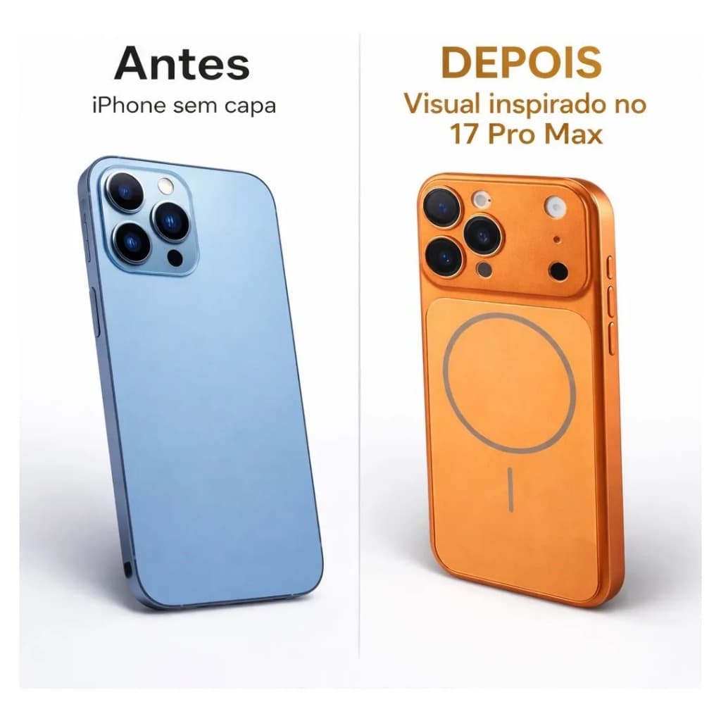 Capinha iPhone Estilo 17 Pro Max | Proteção Premium | Visual Moderno e Elegante Cor Laranja