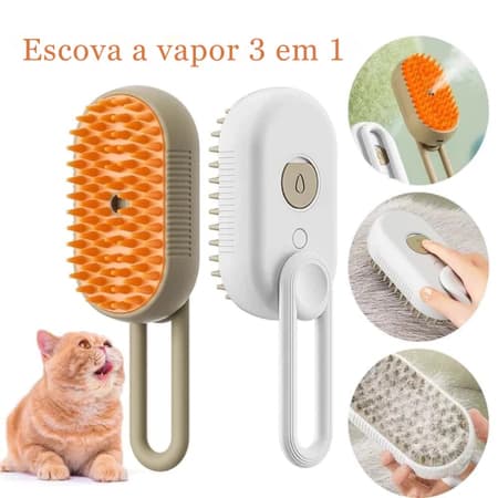 Escova A Vapor Pet 3 Em 1 Removedora de Pelos Cães Gatos Rasqueadeira Elétrica Massageadora Banho A Seco Animais USB
