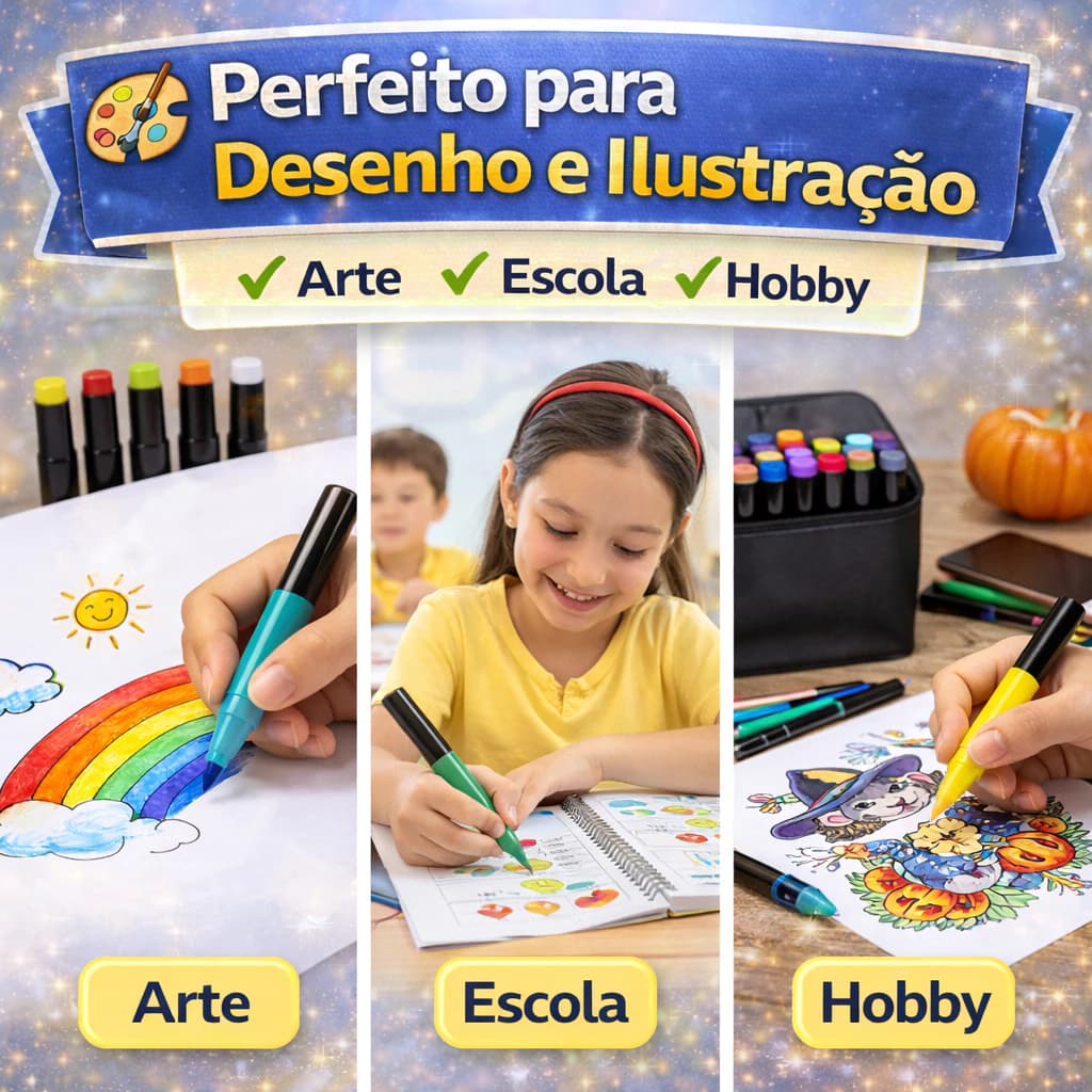48 Canetas Hidrográficas Coloridas Estojo Completo Desenho Profissional Escolar Alta Qualidade