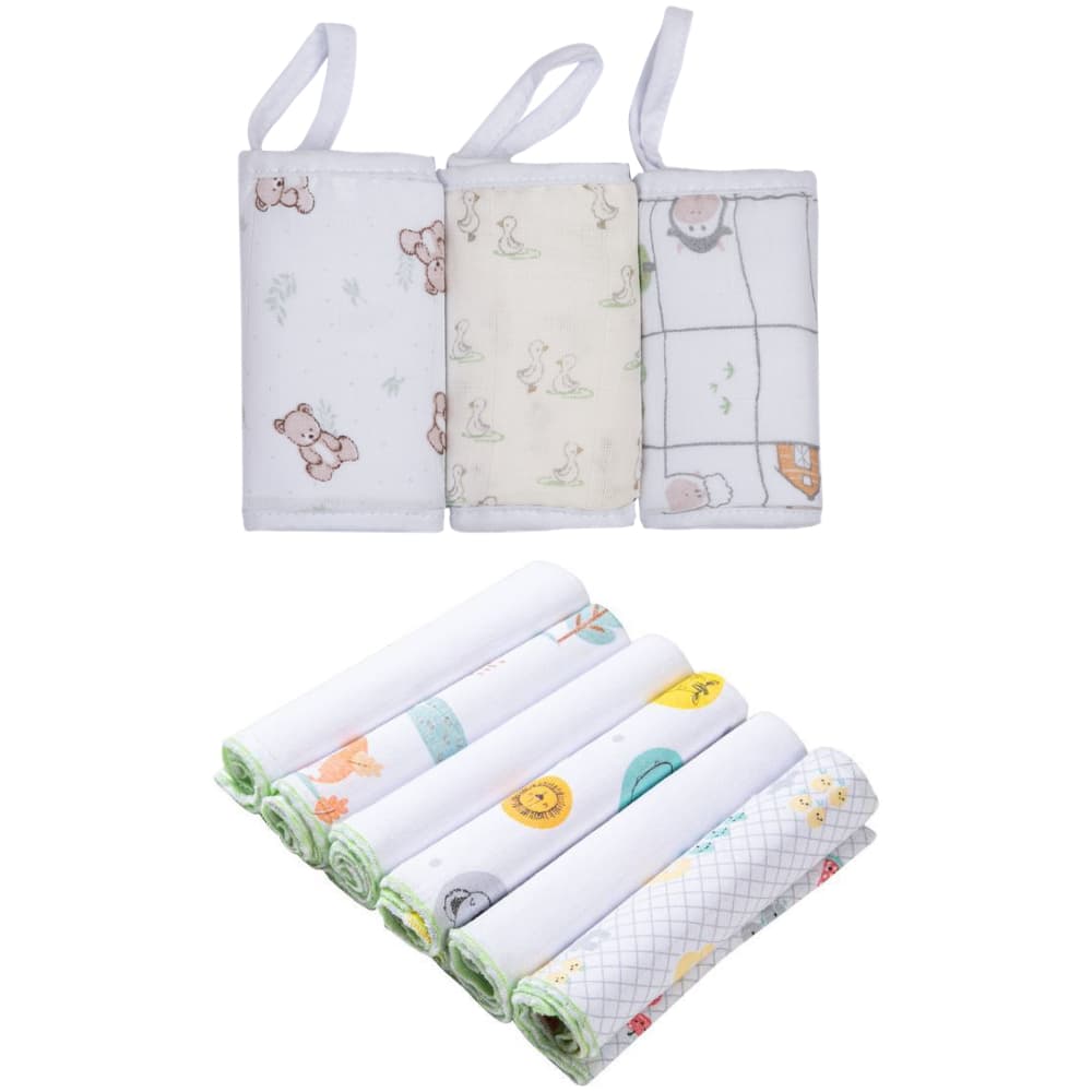 Kit 9 Paninhos de Boca Papi Baby Soft Premium Karinho Algodão Alta Absorção Enxoval Bebê