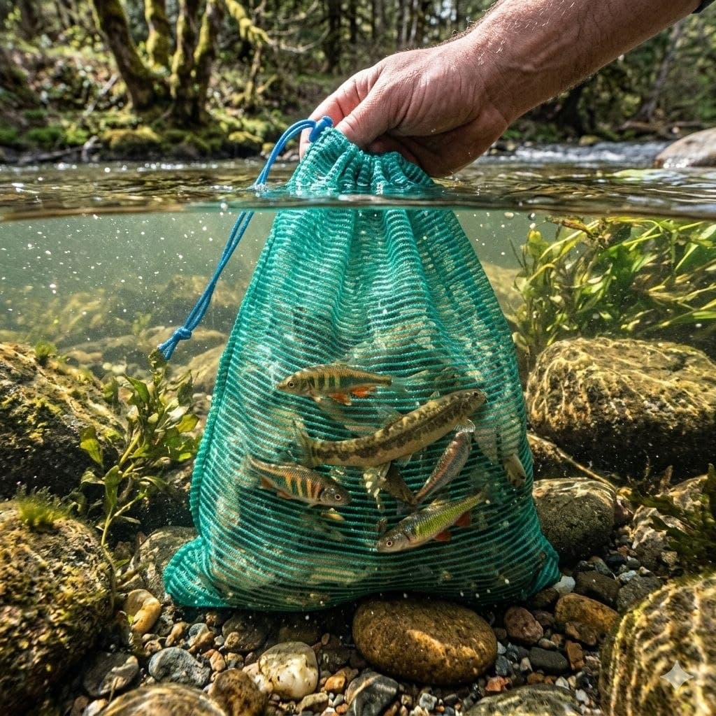 Saco de Peixes 45cm x 30cm Sambura Covo Saco Nylon Viveiro Pesca Pesqueiro Pacu Tamba Pescaria Lagoa Represa