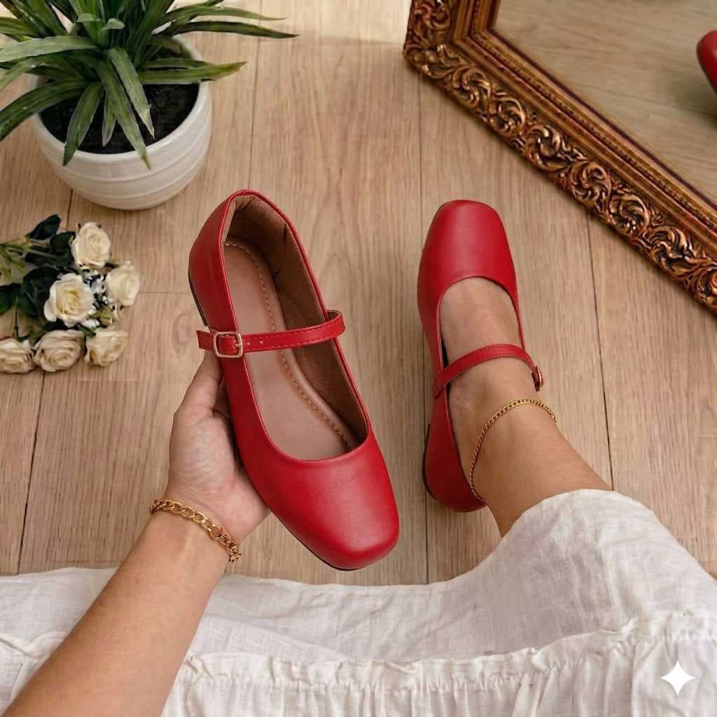 Sapatilha Feminina Bailarina Tira Cruzada Moda Blogueira Conforto Leve Vermelho  Alta Qualidade