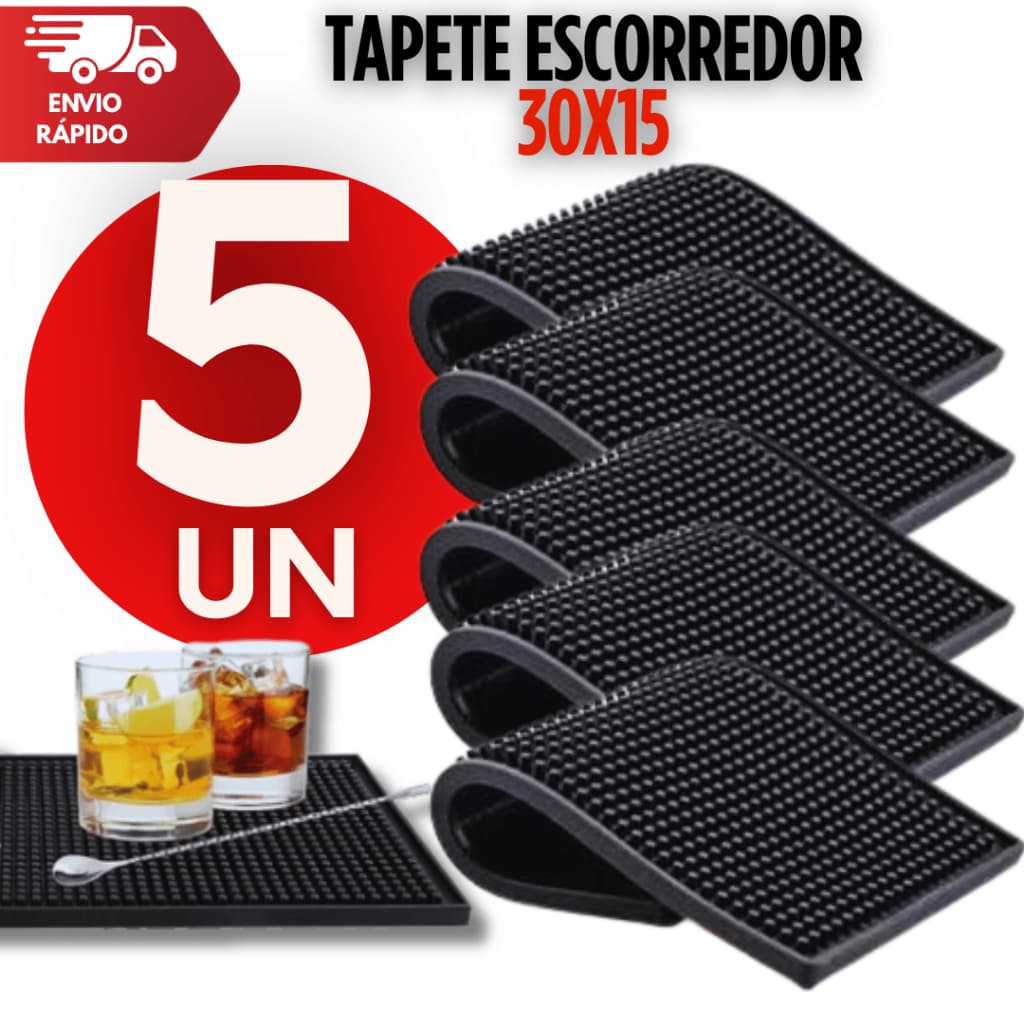 Jogo Tapete Escorredor Louça Silicone 30x15Cm Copo Talheres Antiderrapante BarMen Drink Utensilio