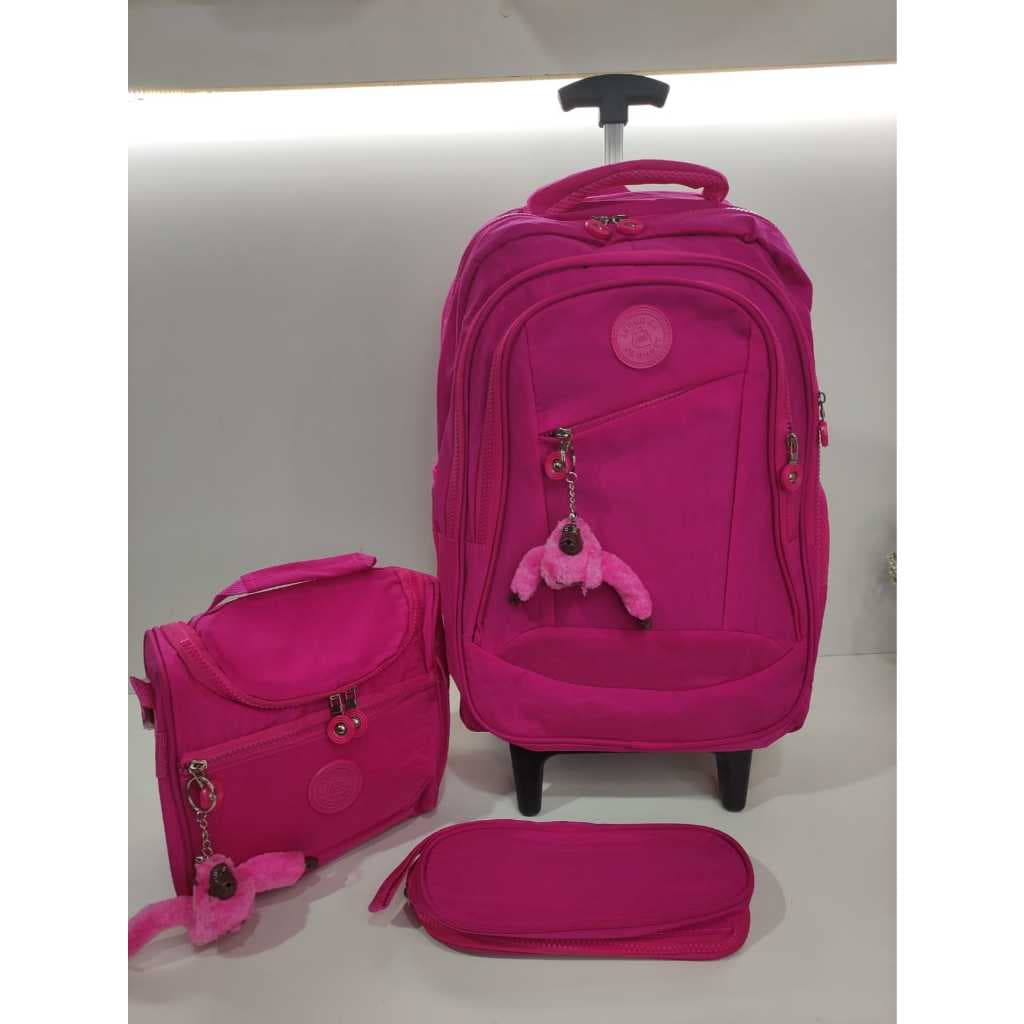 Mochila de Rodinhas Grande Azul Marinho - Perfeita para Escola, Viagem e Trabalho! kit 3 em 1