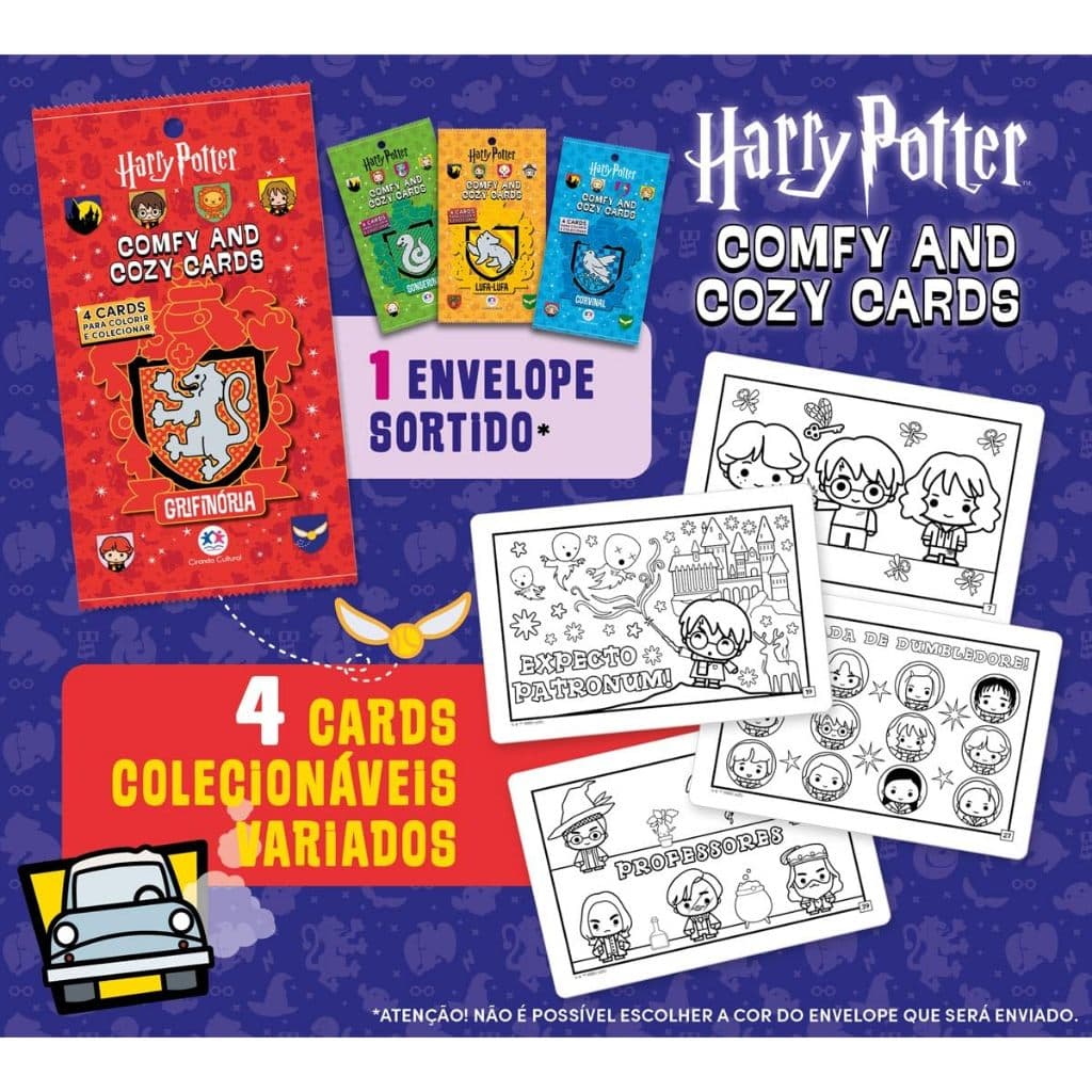 Livro Harry Potter - Comfy and Cozy 4 Cards para colorir e colecionar - Editora: Ciranda