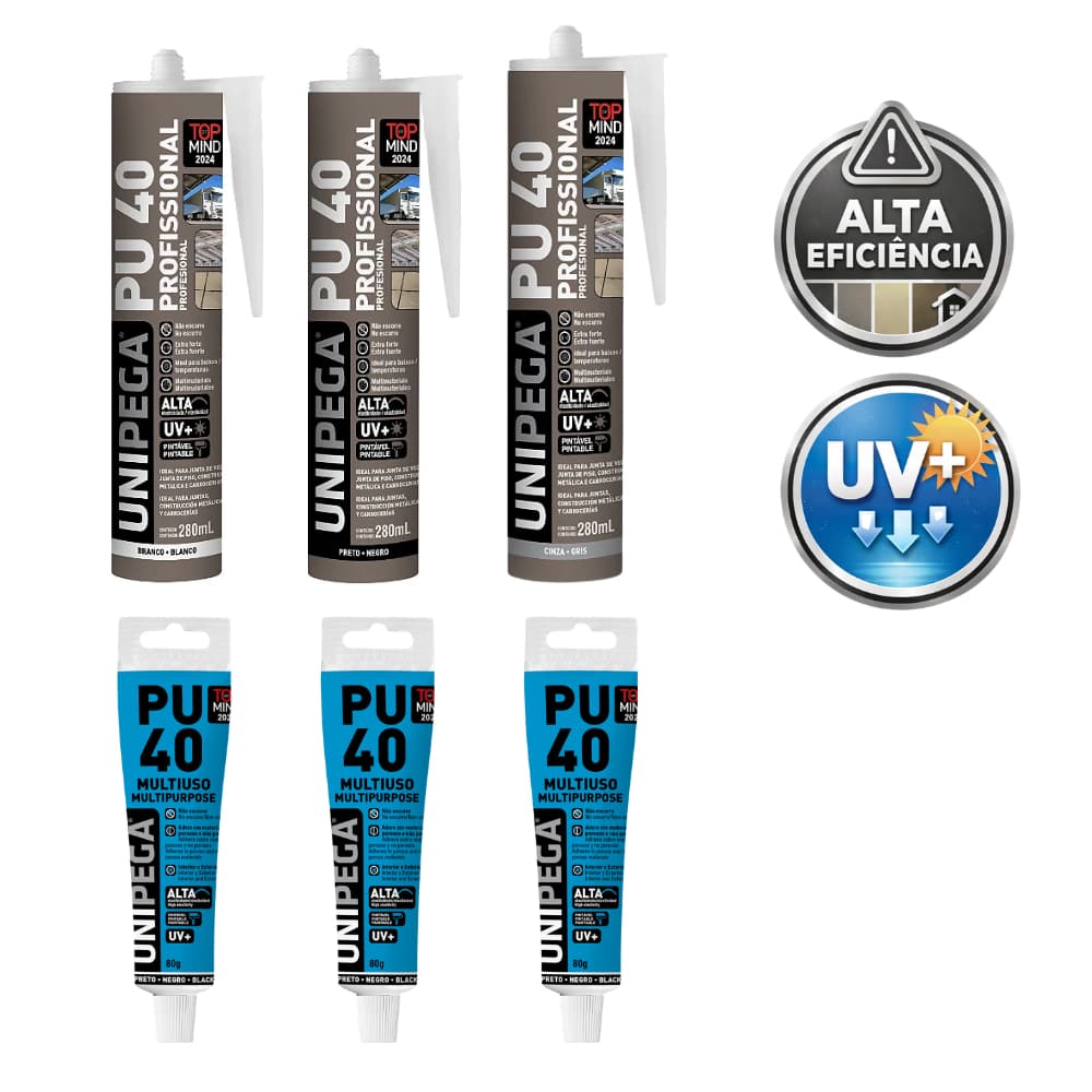 Selante PU 40 Multiuso Unipega Cartucho Bisnaga Branco Preto Cinza