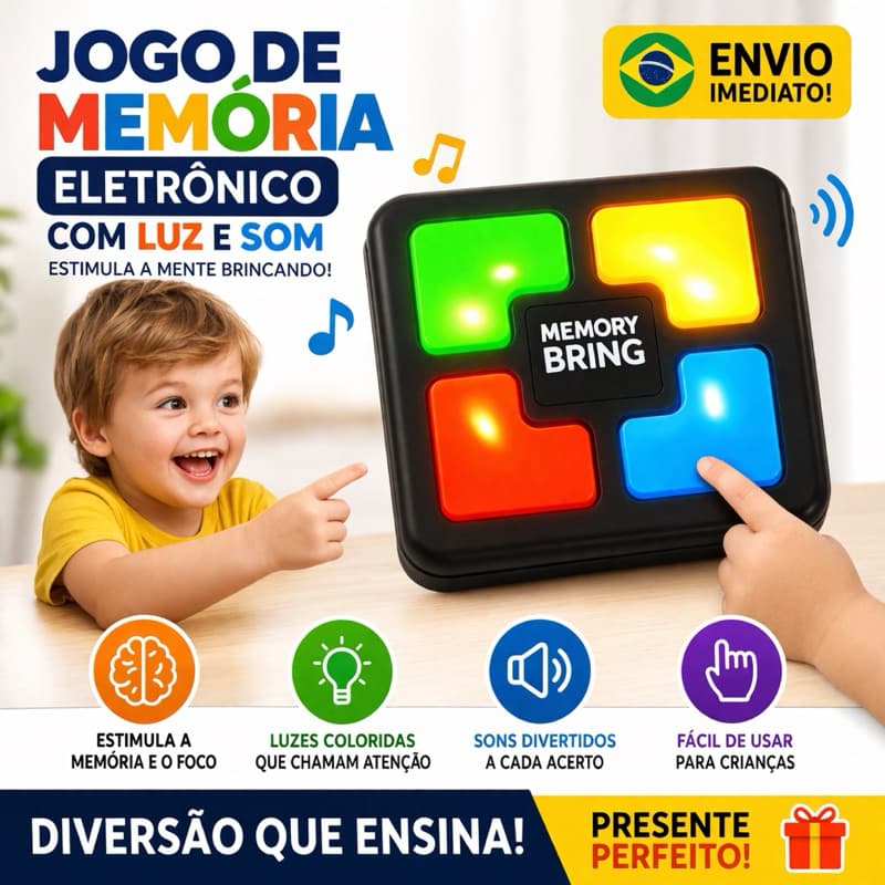 Brinquedo Educativo Jogo Memória Eletrônico Genius 4 Cores Luz Som Infa
