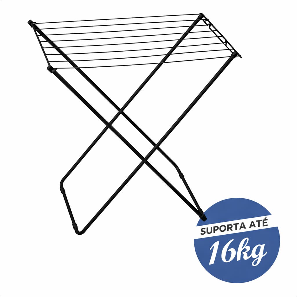 Varal De Chão Slim em Aço Inoxidável Mor Dobrável Prático Ideal para Roupas Locais Pequenos Preto