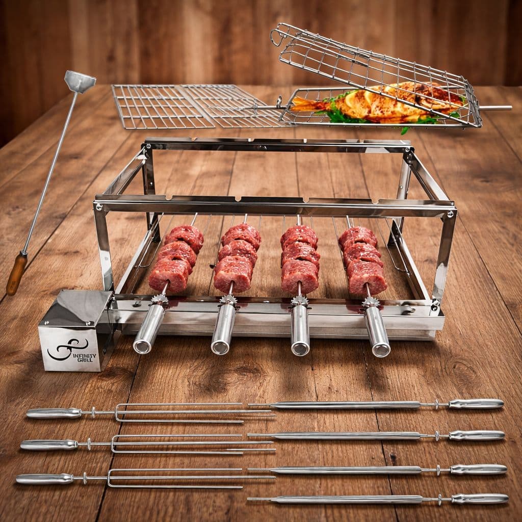 Kit completo Gira Grill 4 Espetos Inox