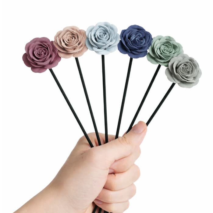 Kit Varetas Difusoras 21cm com Flor – 6 Fibra + 2 Decorativas | Aromatizador Ambiente Premium