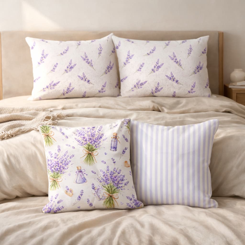 Fronhas 50x70cm + Capas de almofadas 45x45cm Lavanda Floral l Opção Decoração