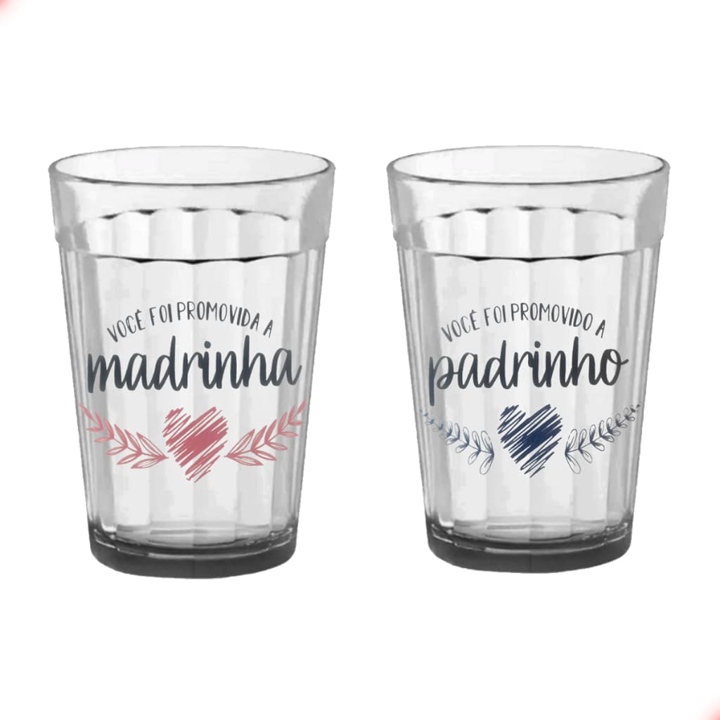 Kit Jogo De Copo Americano De 190ml De Vidro Decorado Madrinha Padrinho Casamento Batizado