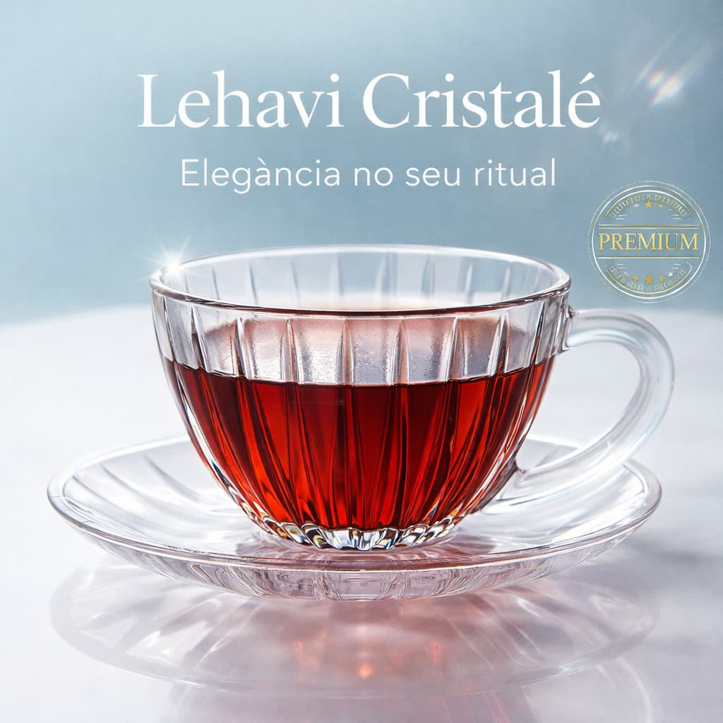 Jogo de Xícaras de Cristal 210ml com Pires Luxo Lehavi Cristalé Premium 6 Unidades Elegante para Café e Chá