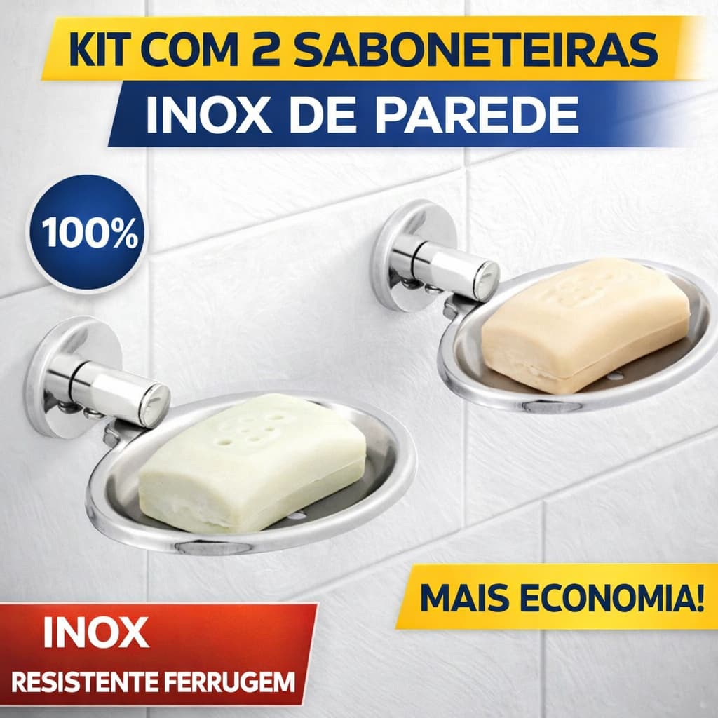 Kit 2 Saboneteira Inox Parede Banheiro Porta Sabonete Resistente resistencia a ferrugem