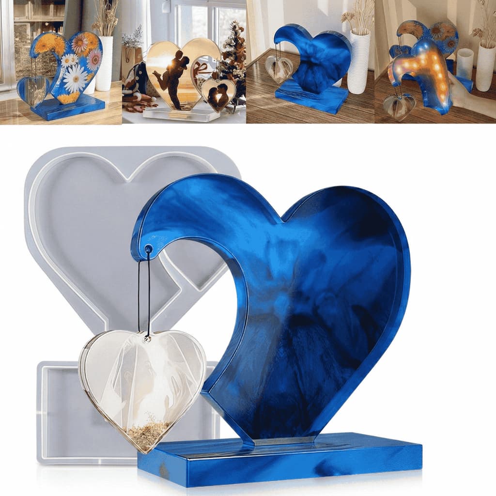 Molde de Silicone e Base Formato Coração para Decoração Criativa e Personalizada Resina