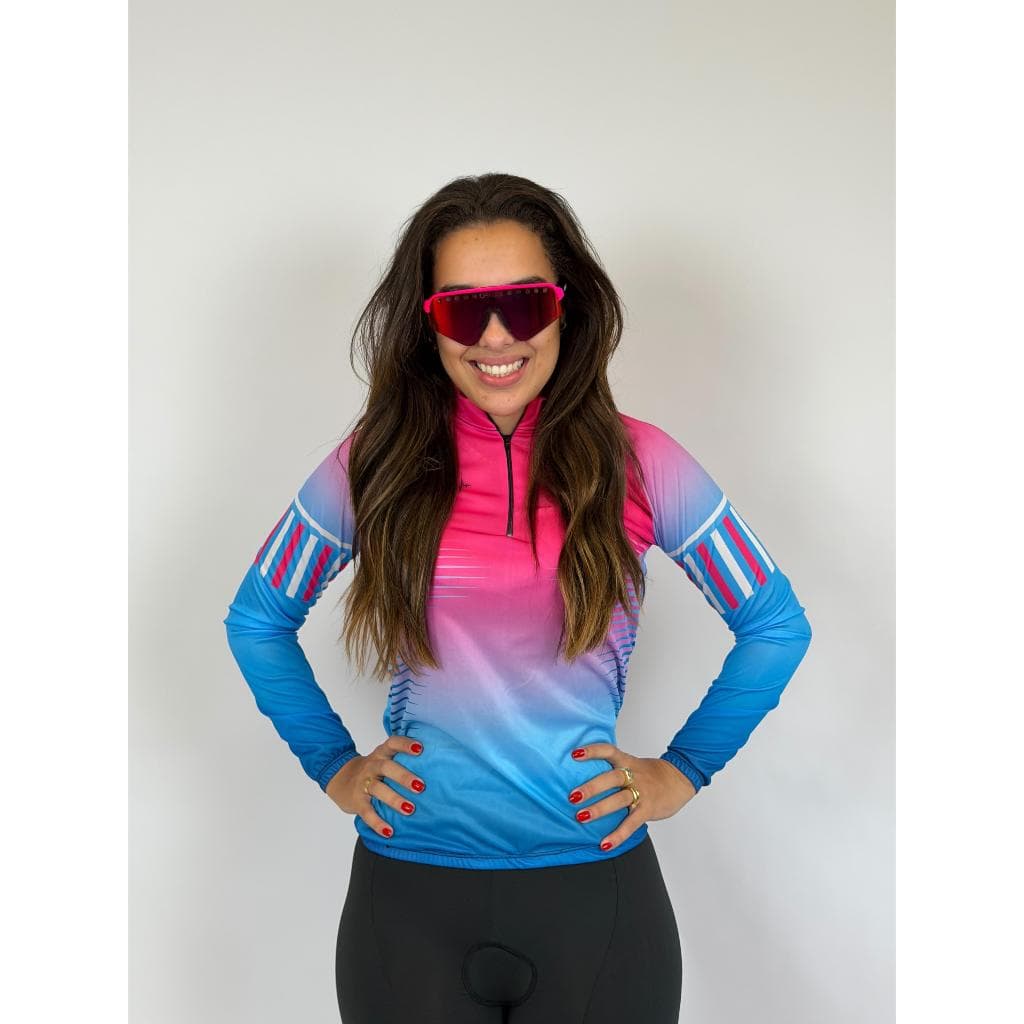 Camisa Ciclismo Mountain bike Feminina Pro Tour Espinhos Degrade dry fit protecao uv + 50