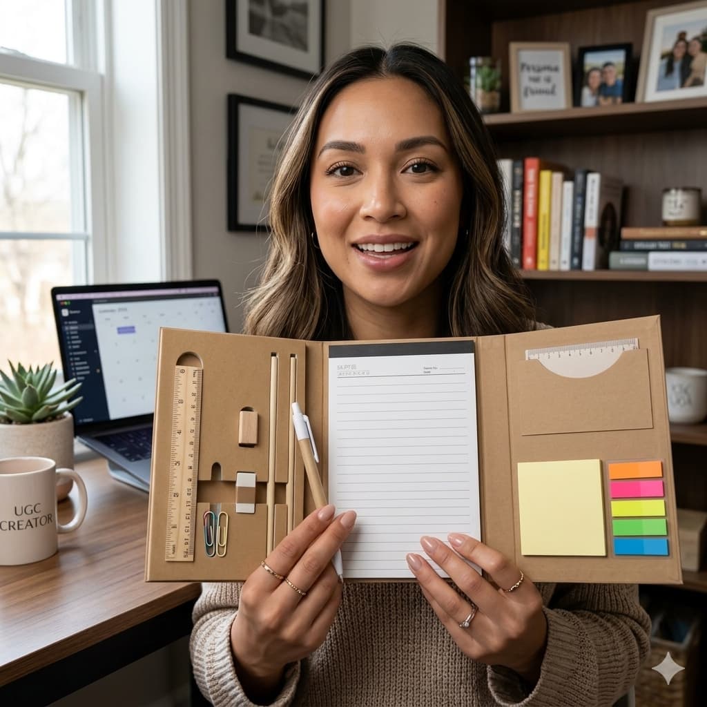 Kit Home Office Ecológico Bloco Anotações Kraft Com Caneta Post-it Régua Lápis Caderno Escritório Organização Escolar