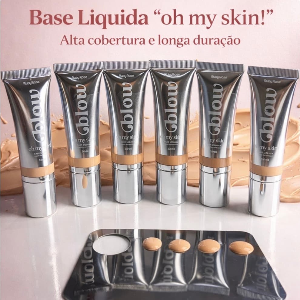 Base Líquida Glow Oh My Skin Ruby Rose – Acabamento Natural, Alta Cobertura e Pele Radiante