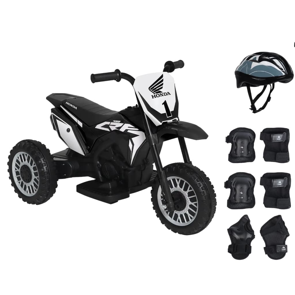 Mini Moto Elétrica Infantil 3 Rodas CRF 450R Honda 6V Bel + Kit Proteção com Capacete EPS M e Redinha