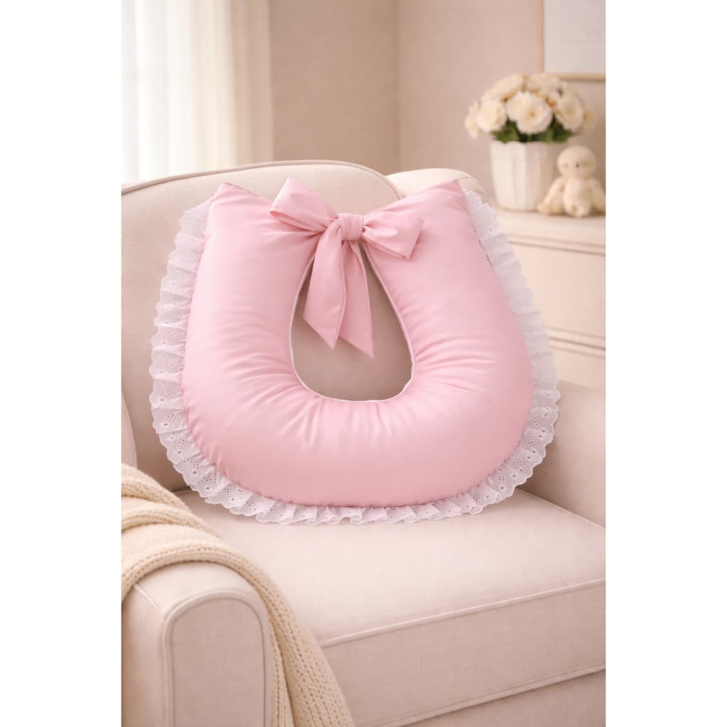 Almofada de Amamentação Renda Martinelli Baby | Luxo Babado Renda Laço Enxoval Bebê Menina Menino