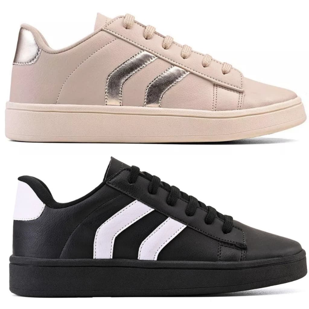 Kit 2 Pares Tênis Feminino Casual Básico Confortável Trabalho Passeio Moda Sola Emborrachada