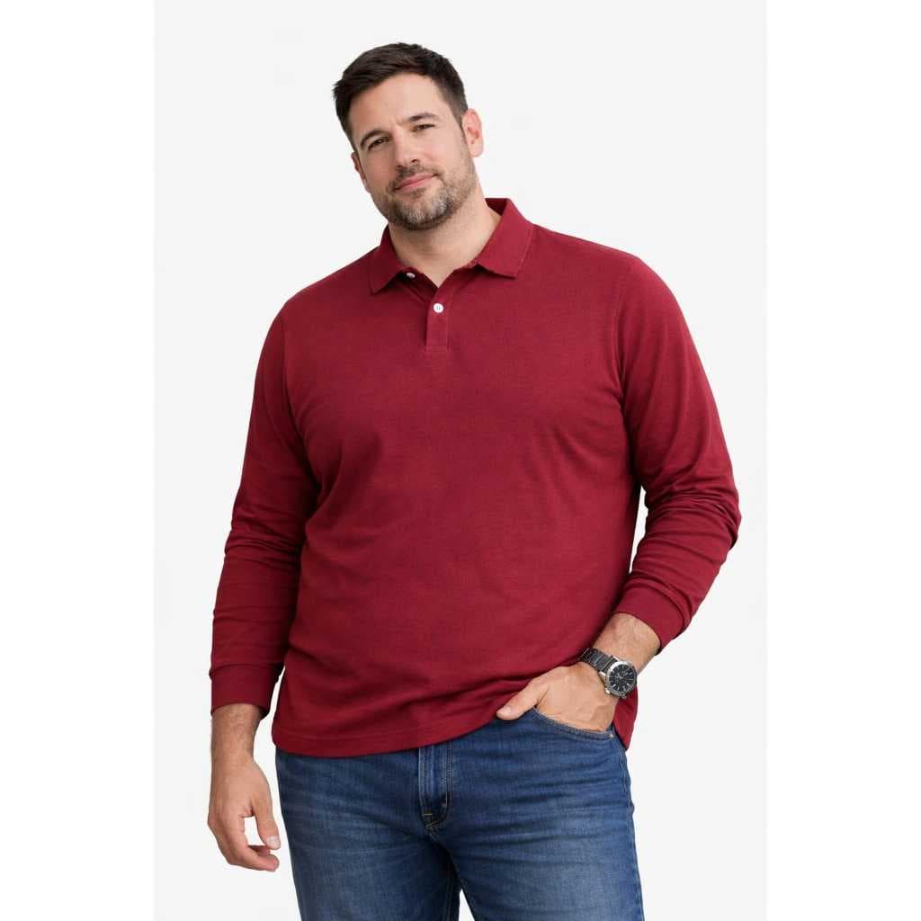 CAMISETA GOLA POLO MASCULINA MANGA LONGA PLUZ SIZE BÁSICA LISA EM ALGODÃO PREMIUM