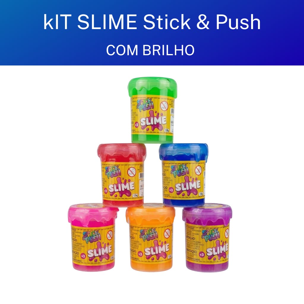 kit 6 Slime Stick & Push Com Brilho 120g Cada | Cores Sortidas | Super Macio
