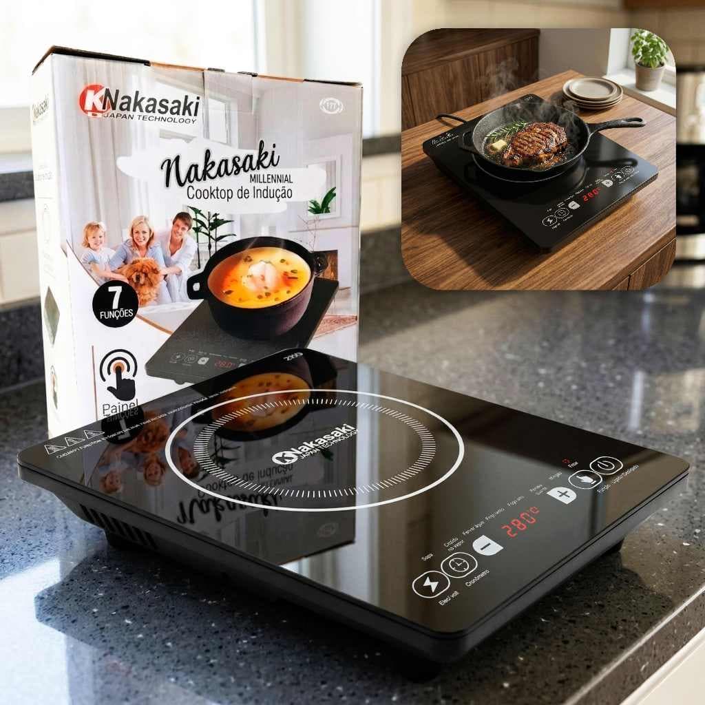 Fogão Cooktop de Indução 2300w 1 Boca Painel Com Timer E Controle Temperatura 280º Touch Screen Vitrocerâmica