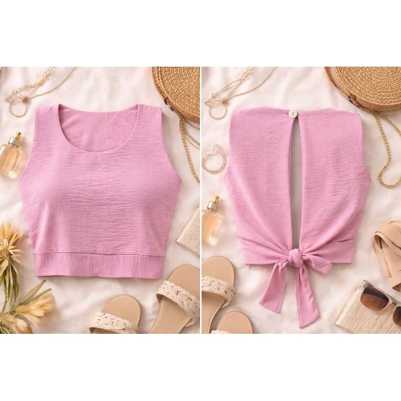 Cropped Rosa Costas Abertas com Amarração Princesa Mulata Tamanho 16 (Veste P)