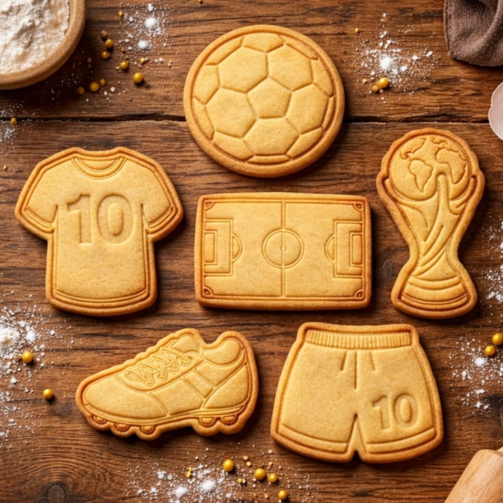 Kit 6 Cortadores de Biscoito Copa do Mundo Marcador Molde Futebol Carimbo Bolacha Lembrancinha
