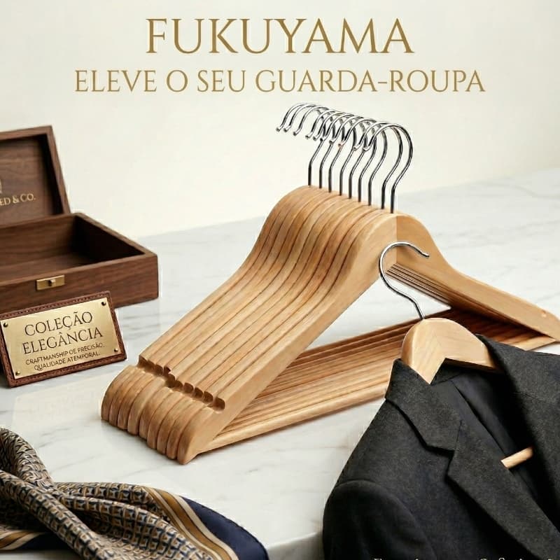 Kit 10 Cabide De Madeira Marfim Organizador Closet Fukuyama