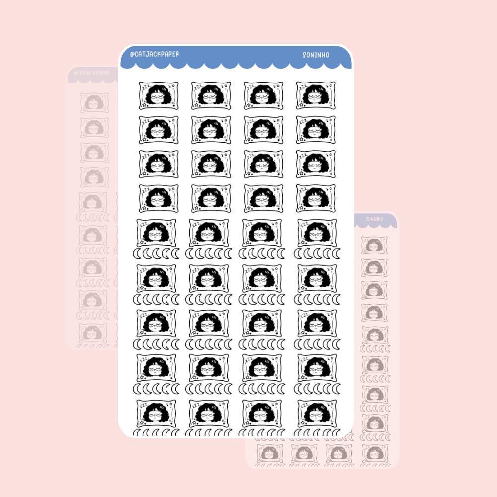 Cartela de Adesivos Rastreadores Sono Humor para planners, bullet journal, colagem