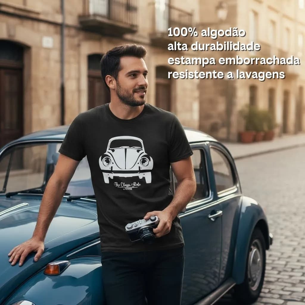 Camiseta Masculina Preta Estampa Fusca 100% Algodão Camiseta Basica Casual Algodão Masculina Carro