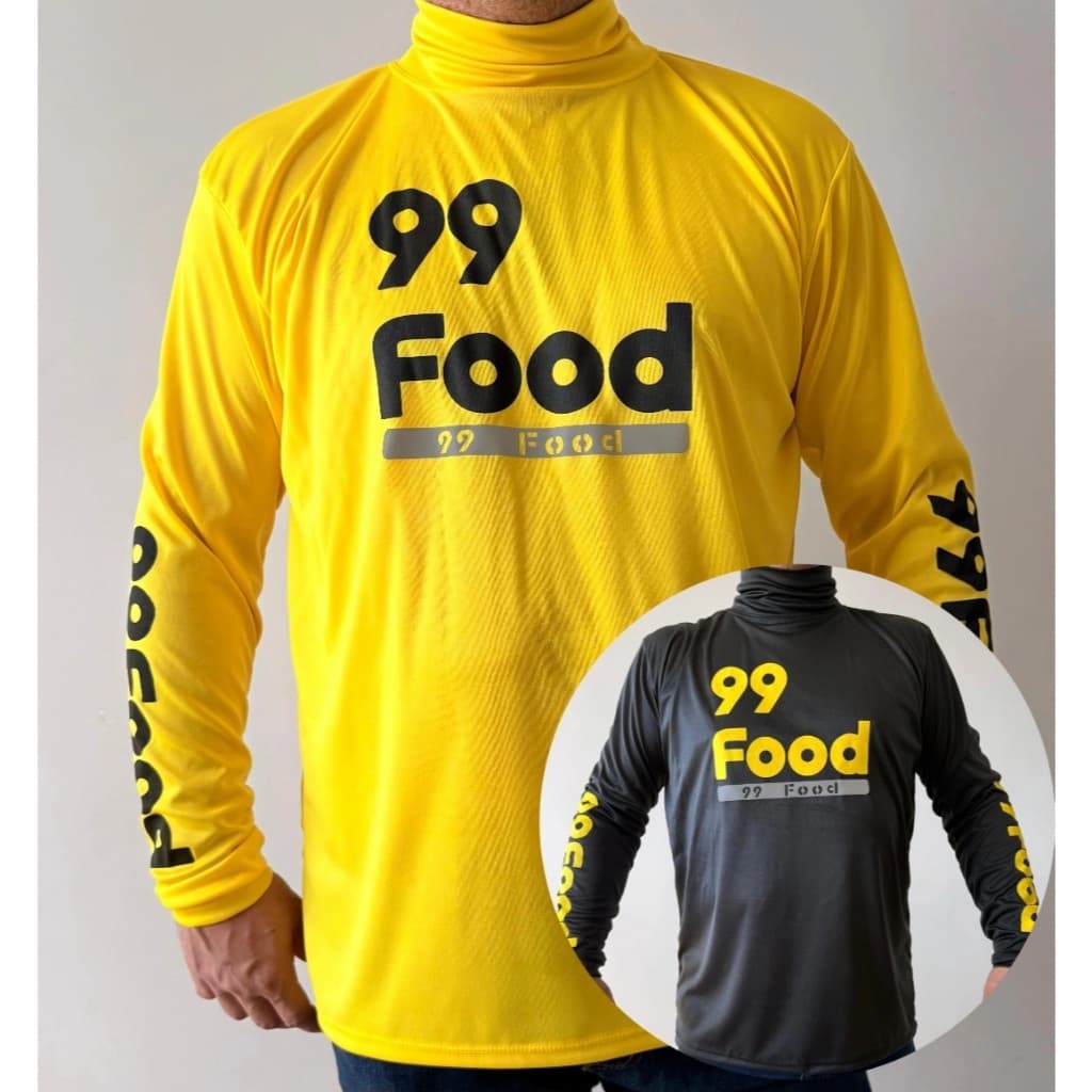 Camisa Blusa App 99 FOOD Manga Longa Gola Alta Com Faixa Refletiva