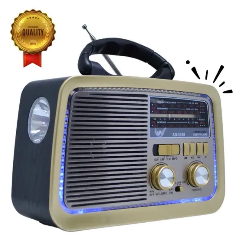 Rádio Retro Vintage Am Fm Sw, Usb, Bluetooth, Bateria Recarregavel, Madeira