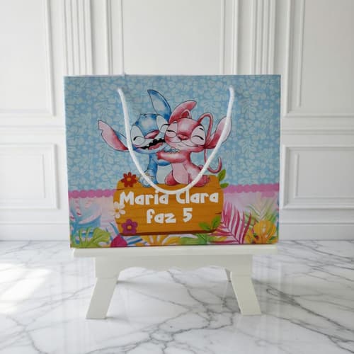 Pegue e Monte Sacolinha Personalizada STITCH E ANGEL | Sacolinha personalizada para lembrancinha | Lembrancinha STITCH