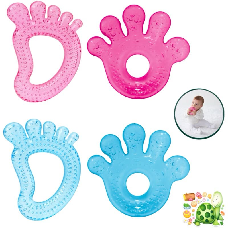 mordedor com água Mãozinha e Pezinho alivia desconforto design divertido e textura macia- Free BPA - Buba