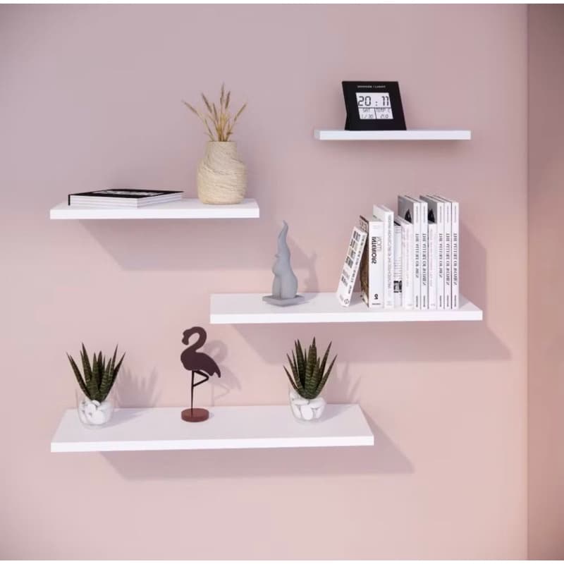 Kit 4 Prateleiras Decorativas Branco MDF 20 30 40 50cm Prateleiras Parede Sala Quarto