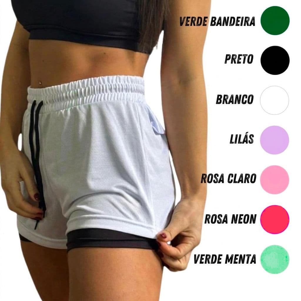Kit com 2 Shorts 2 em 1 Feminino Duplo Com Bolso Interno Para Celular Treino Corrida