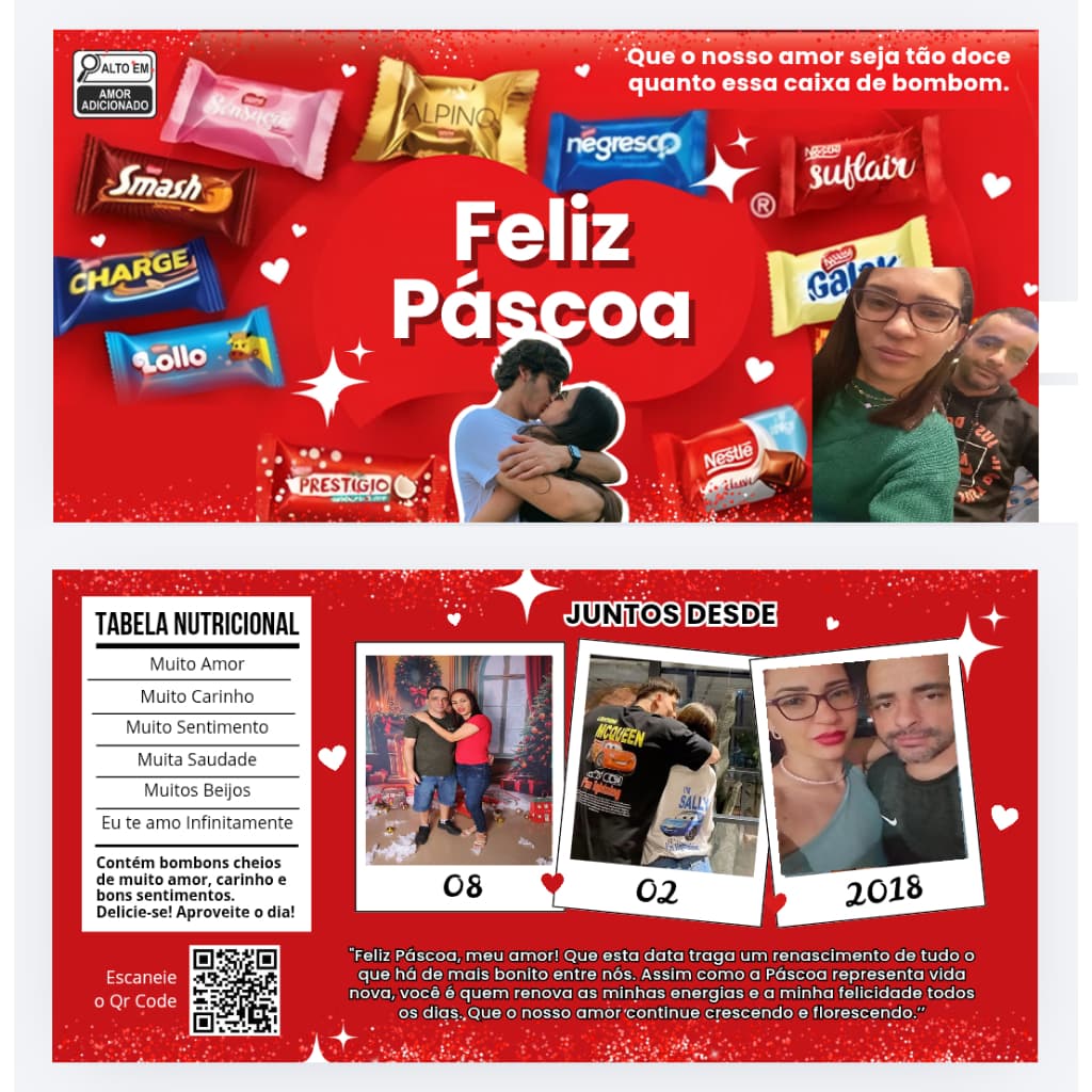Adesivo para caixa de bombom personalizada Páscoa Dia dos Namorados Aniversário
