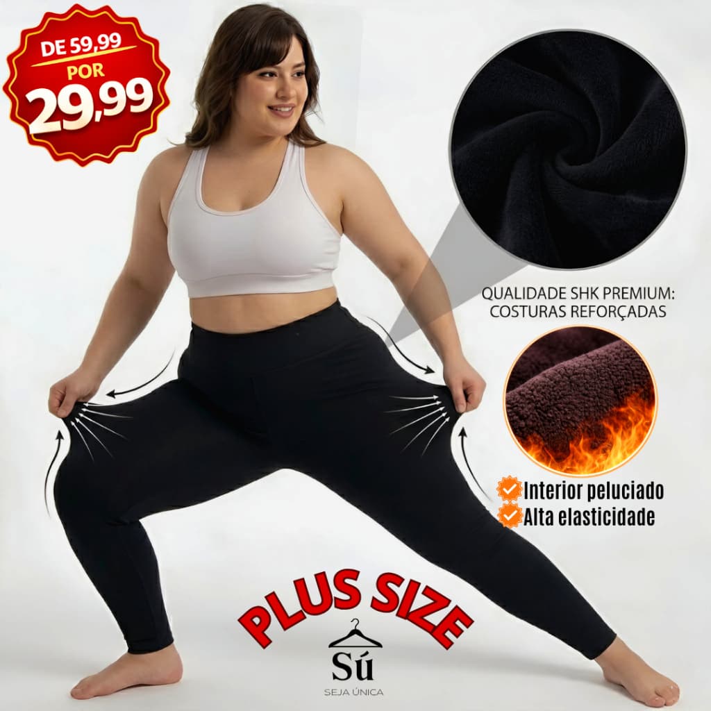 Meia-Calça Legging TÉRMICA PLUS SIZE Peluciada Grossa Cintura Alta Cós Duplo Inverno Não Marca
